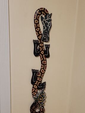 Aboriginal-Inspired Dragon Wall Art – Brown, Black & Green